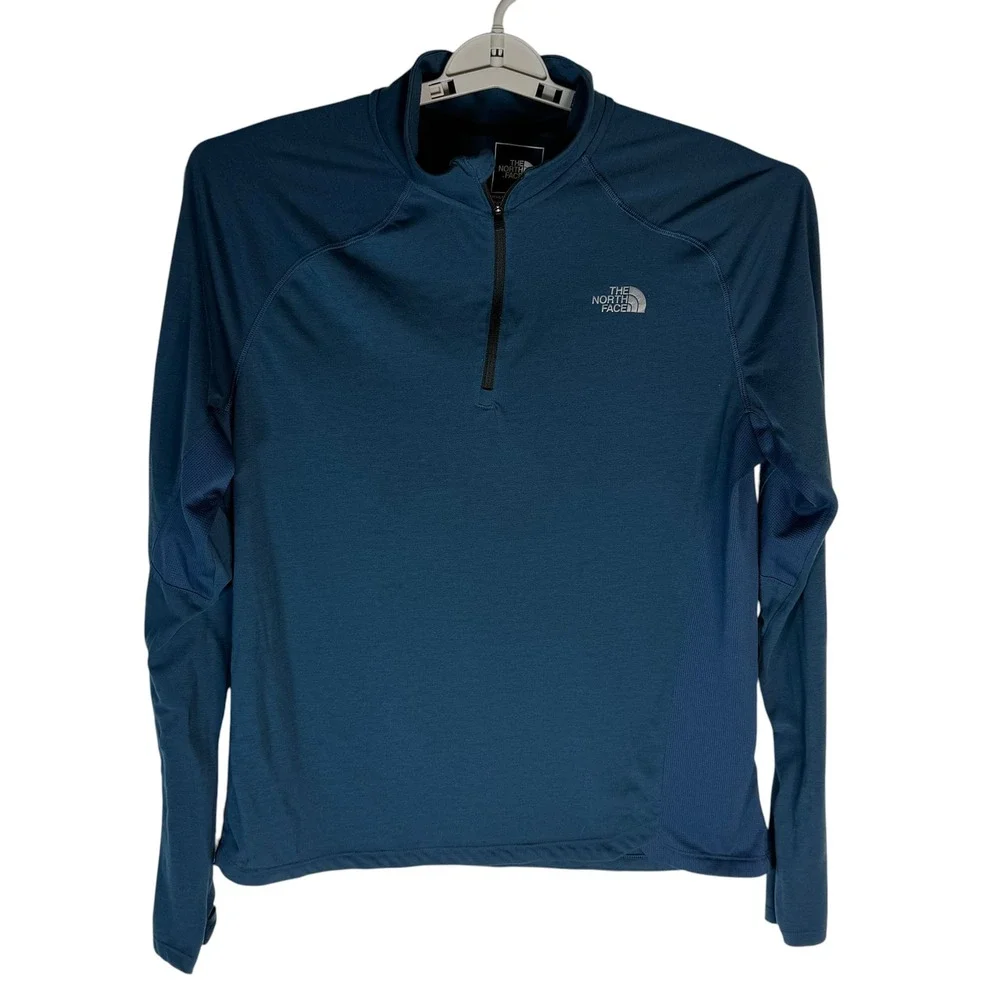 The North Face Mens Quarter Zip Pullover Blue Athletic Hiking Shirt Large 2451